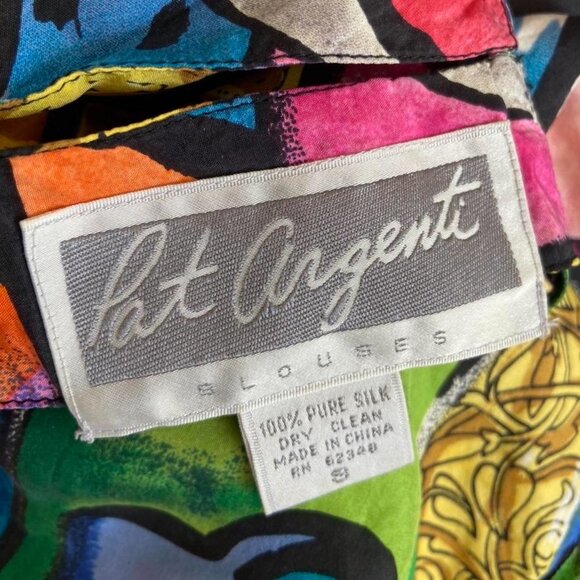 Pat Argenti 80s Colourful Silk Blouse (S) - Picture 2 of 4